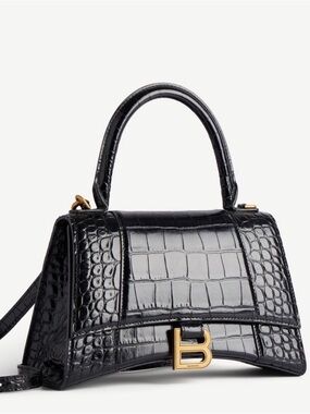 Balenciaga Black Croc-Embossed Hourglass Small